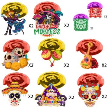 36 Pcs Dia De Los Muertos Decorations banner,NO-DIY Day Of The Dead Decorations Sugar Skull Decorations banner,Dia De Muertos Decorations for Mexican Party Supplies
