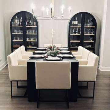 HNY Mid Century Modern Upholstered Dining Chairs with Arms Set of 2, Linen Accent Black Finish Metal Frame, 19'' Wide Arm for Living Room Kitchen Bedroom, Cream, Cream-linen-black Frame