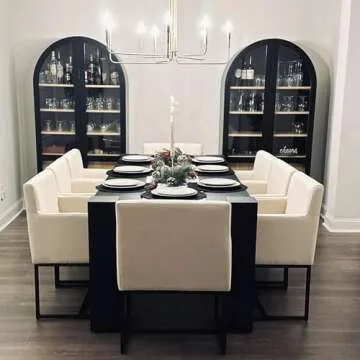 HNY Mid Century Modern Upholstered Dining Chairs with Arms Set of 2, Linen Accent Black Finish Metal Frame, 19'' Wide Arm for Living Room Kitchen Bedroom, Cream, Cream-linen-black Frame