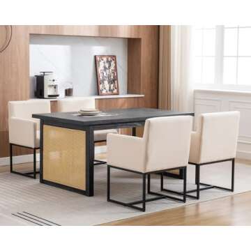 HNY Mid Century Modern Upholstered Dining Chairs with Arms Set of 2, Linen Accent Black Finish Metal Frame, 19'' Wide Arm for Living Room Kitchen Bedroom, Cream, Cream-linen-black Frame