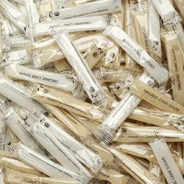 Organic Golden Brown and White Sugar Assortment - Biodegradable Compostable Euro Stick - 300 Individual Packets 4 gr