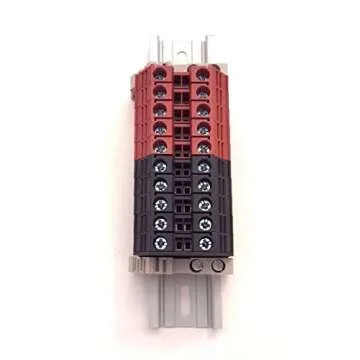 Dinkle Assembly DK6N Red/Black 10 Gang Box Connector DIN Rail Terminal Blocks, 8-20 AWG, 50 Amp, 600 Volt Separate Circuits
