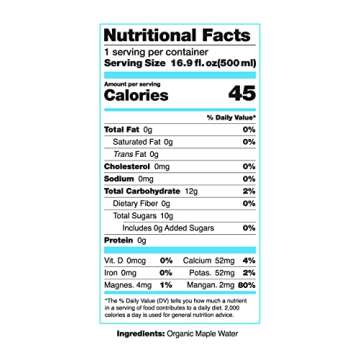 Drink Simple Pure Organic Maple Water, 12-Pack, 500 mL Carton - Electrolyte Hydration Drink with Natural Prebiotics, Gluten-Free, Non-GMO, No Added Sugar/Sweeteners