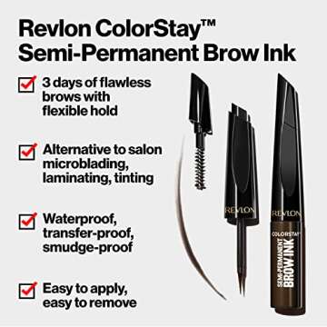 Revlon ColorStay 5-in-1 Semi-Permanent Brow Ink with Spoolie Brush, Waterproof, Transfer-Proof, Eyebrow Makeup, Easy to Remove, 350 Blonde Ink, 0.09 fl oz