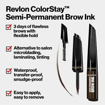 Revlon ColorStay 5-in-1 Semi-Permanent Brow Ink with Spoolie Brush, Waterproof, Transfer-Proof, Eyebrow Makeup, Easy to Remove, 350 Blonde Ink, 0.09 fl oz