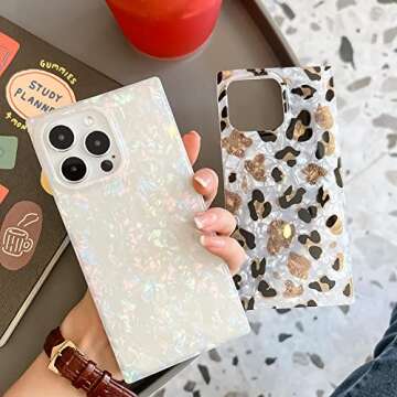 KERZZIL Cute Rectangle Compatible with iPhone 14 Pro Case, Slim Colorful Sparkle Glitter Mother Shell Pearl Pattern Translucent Soft TPU Silicone Protective Bumper Cases Cover(Pearl)