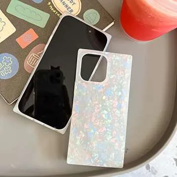 KERZZIL Cute Rectangle Compatible with iPhone 14 Pro Case, Slim Colorful Sparkle Glitter Mother Shell Pearl Pattern Translucent Soft TPU Silicone Protective Bumper Cases Cover(Pearl)