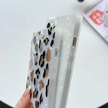 KERZZIL Cute Rectangle Compatible with iPhone 14 Pro Case, Slim Colorful Sparkle Glitter Mother Shell Pearl Pattern Translucent Soft TPU Silicone Protective Bumper Cases Cover(Pearl)