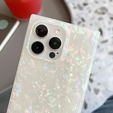 KERZZIL Cute Rectangle Compatible with iPhone 14 Pro Case, Slim Colorful Sparkle Glitter Mother Shell Pearl Pattern Translucent Soft TPU Silicone Protective Bumper Cases Cover(Pearl)