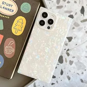 KERZZIL Cute Rectangle Compatible with iPhone 14 Pro Case, Slim Colorful Sparkle Glitter Mother Shell Pearl Pattern Translucent Soft TPU Silicone Protective Bumper Cases Cover(Pearl)