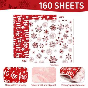 160 Pcs Christmas Wax Paper Sheets for Food Snowflake Hoho Wax Paper Wrapping Bulk Deli Parchment Ba...