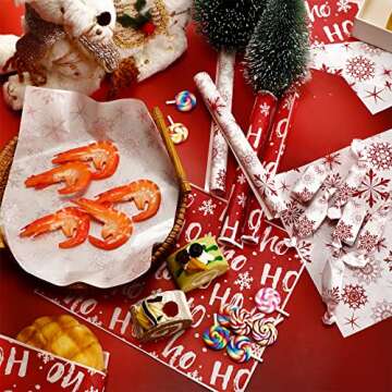 160 Pcs Christmas Wax Paper Sheets for Food Snowflake Hoho Wax Paper Wrapping Bulk Deli Parchment Baking Paper Sandwich Candy Cookies Waterproof Wrappers Oilproof Basket Liners (12 x 12 Inch)