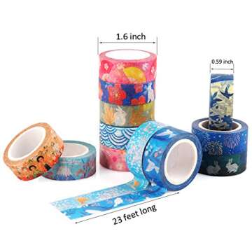Kyoto Series Masking Washi Tape Collection for Arts and DIY Crafts, Scrapbooking, Bullet Journal, Planner, Gift Wrapping (Set of 12 Rolls)