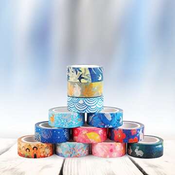 Kyoto Series Masking Washi Tape Collection for Arts and DIY Crafts, Scrapbooking, Bullet Journal, Planner, Gift Wrapping (Set of 12 Rolls)