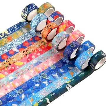 Kyoto Series Masking Washi Tape Collection for Arts and DIY Crafts, Scrapbooking, Bullet Journal, Planner, Gift Wrapping (Set of 12 Rolls)