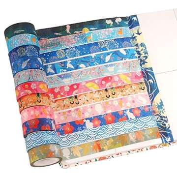 Kyoto Series Masking Washi Tape Collection for Arts and DIY Crafts, Scrapbooking, Bullet Journal, Planner, Gift Wrapping (Set of 12 Rolls)