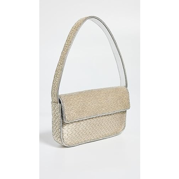 STAUD Tommy Silver Bag with Leather Piping & Shoulder Straps