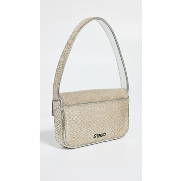 STAUD Tommy Silver Bag with Leather Piping & Shoulder Straps