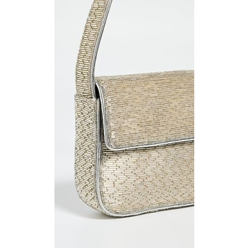 STAUD Tommy Silver Bag with Leather Piping & Shoulder Straps