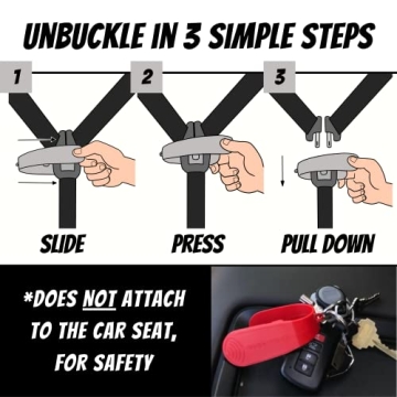 UnbuckleMe Car Seat Buckle Release Tool - Easy Opener Aid for Arthritis, Long Nails, Older Kids - Button pusher for infant, toddler, convertible 5 pt harness car seats - As Seen on Shark Tank (Gray)