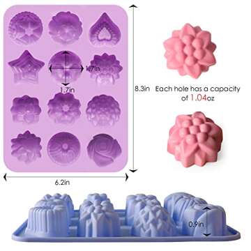 Sakolla 3 Pack Chocolate Flowers Silicone Molds 12 Cavity Flowers Heart Shape Candy Cake Molds for B...