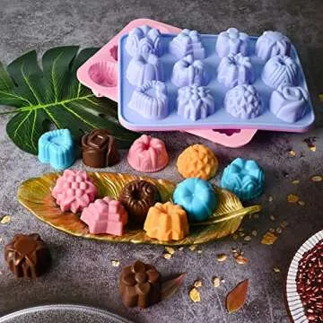 Sakolla 3 Pack Chocolate Flowers Silicone Molds 12 Cavity Flowers Heart Shape Candy Cake Molds for Baking, Cupcake, Jelly, Ice Cube, Muffin