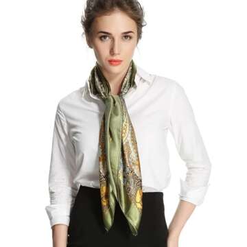 corciova Large Square Satin Silk Like Lightweight Scarf Hair Wrap Women Olive Totem Curly Headband F...