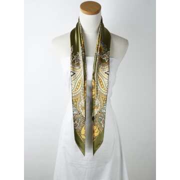 corciova Large Square Satin Silk Like Lightweight Scarf Hair Wrap Women Olive Totem Curly Headband Fashion Bandana Headscarf