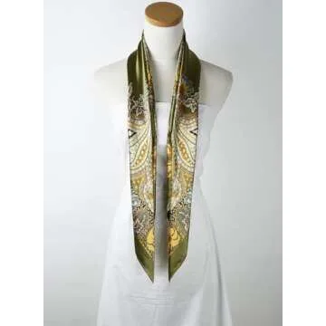 corciova Large Square Satin Silk Like Lightweight Scarf Hair Wrap Women Olive Totem Curly Headband Fashion Bandana Headscarf