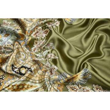 corciova Large Square Satin Silk Like Lightweight Scarf Hair Wrap Women Olive Totem Curly Headband Fashion Bandana Headscarf