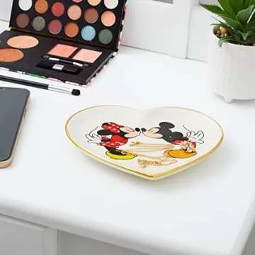 Disney Mickey Mouse and Minnie Mouse Jewelry Tray - Ceramic Trinket Dish - Minnie and Mickey Heart R...