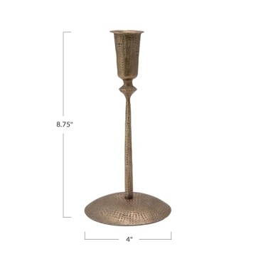 Creative Co-Op Hammered Metal Candle Holder - Antique Brass Finish