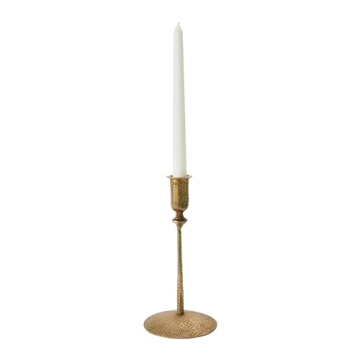 Creative Co-Op Hammered Metal Candle Holder - Antique Brass Finish