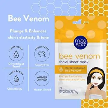 MISS SPA Bee Venom Facial Masks - Anti-Aging Hydration 4 Pack