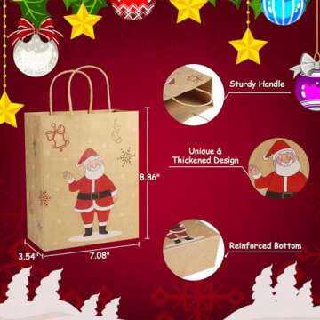 Christmas Gift Bags, 24 PCS Reusable Christmas Treat Bags, Paper Gift Bags with Handles & Christmas ...