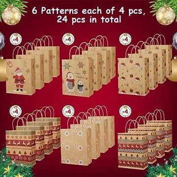 Christmas Gift Bags 24 PCS Reusable Kraft Paper Bags