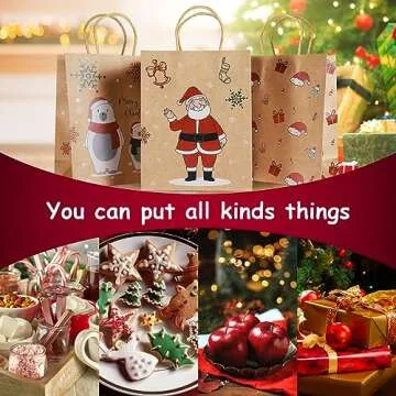 Christmas Gift Bags 24 PCS Reusable Kraft Paper Bags