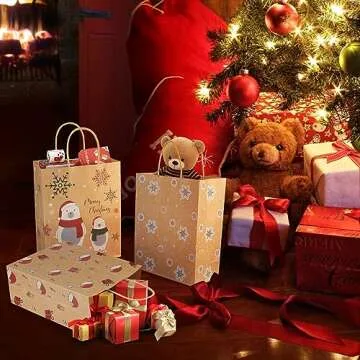 Christmas Gift Bags 24 PCS Reusable Kraft Paper Bags