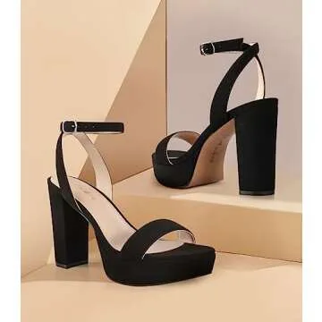 Ankis Platform Heels for Women 4 Inches Chunky Heels Sandals for Women Comfy Open Toe Block Heeled S...