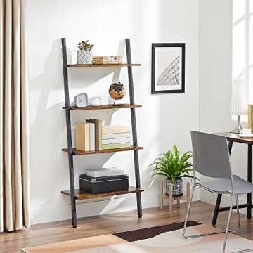 VASAGLE Ladder Shelf, 4-Tier Bookshelf, Storage Rack Shelves, for Living Room, Kitchen, Office, Stee...
