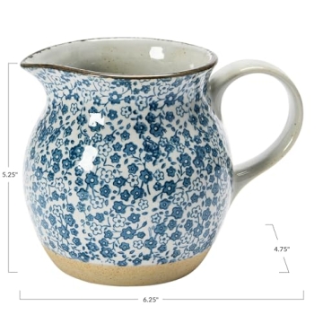 Hand-Painted Floral Print Pitcher - Creative Co-Op 16 oz