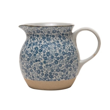Hand-Painted Floral Print Pitcher - Creative Co-Op 16 oz