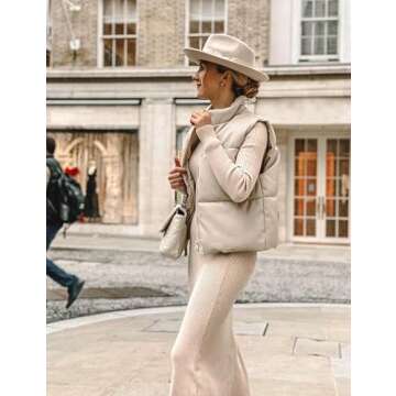 Ailoqing Womens Faux Leather Puffer Vest Zip Up Sleeveless Winter Cropped Jacket(Beige-M)