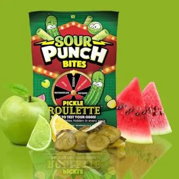 Needzo Sour Punch Bites Pickle Roulette, Candy Holiday Party Game with Assorted Flavors, Funny Stocking Stuffer & Gag Gift, 5 Ounces, (Pack of 3)
