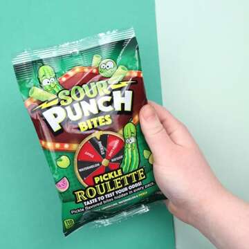 Needzo Sour Punch Bites Pickle Roulette, Candy Holiday Party Game with Assorted Flavors, Funny Stocking Stuffer & Gag Gift, 5 Ounces, (Pack of 3)