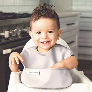 Tiny Twinkle Mess-Proof Baby Bib - Waterproof Bib for Baby Boy or Girl - Machine Washable - Adjustable Closure - PVC, BPA, & Phthalate Free - Great for Travel - Baby Food Bibs (3 Pack, Space)
