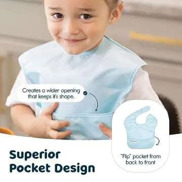 Tiny Twinkle Mess-Proof Baby Bib - Waterproof Bib for Baby Boy or Girl - Machine Washable - Adjustable Closure - PVC, BPA, & Phthalate Free - Great for Travel - Baby Food Bibs (3 Pack, Space)