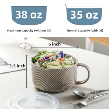 Adewnest Jumbo Soup Mug: 38 OZ Ceramic Bowl with Lid