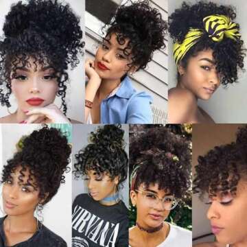 G&T Wig Curly Bangs for Black Women Short Afro Kinky Curly Bangs Clip in Bangs(1B,single bangs)