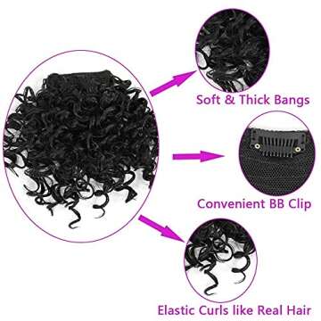 G&T Wig Curly Bangs for Black Women Short Afro Kinky Curly Bangs Clip in Bangs(1B,single bangs)
